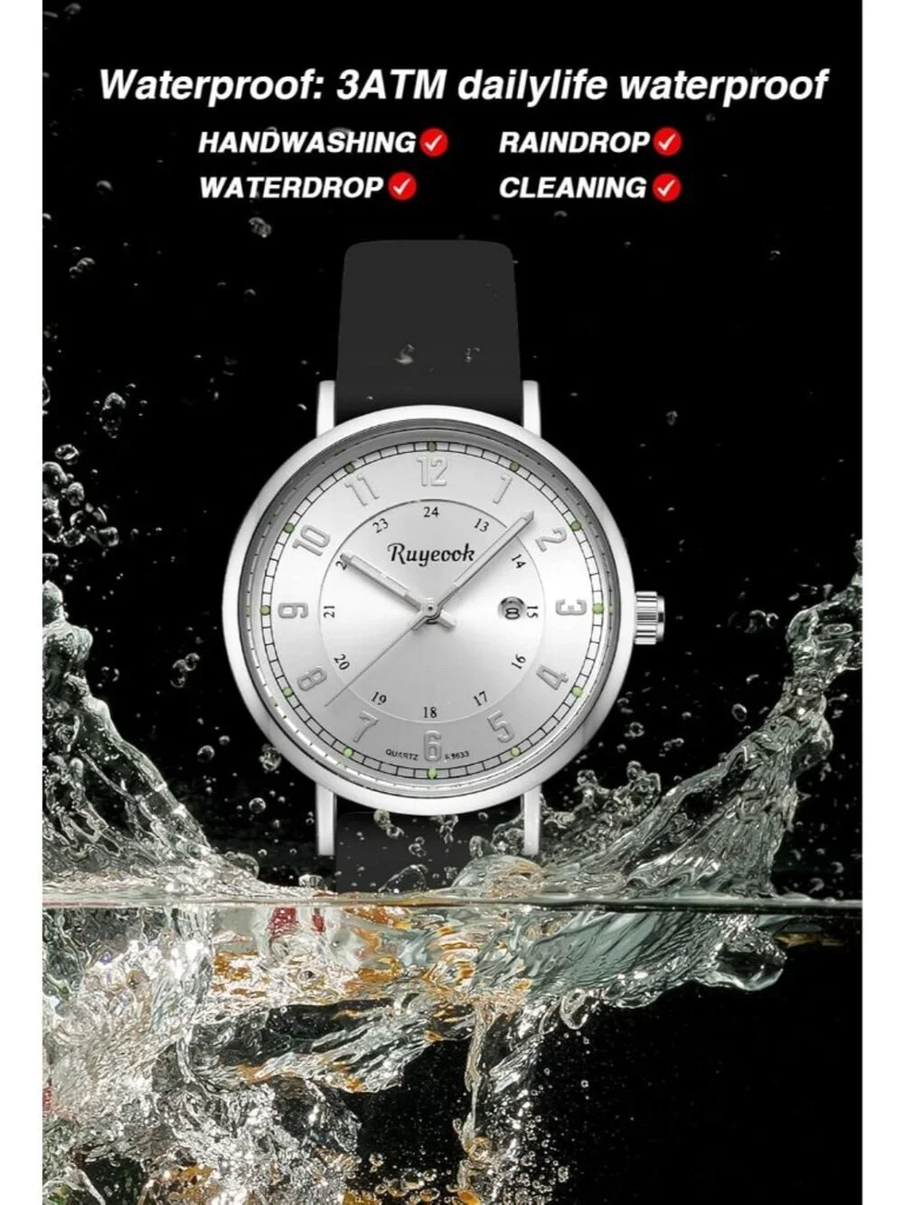 Women's Black Analog Quartz Silicone Band Resistant Nurses Classic Wrist Watch